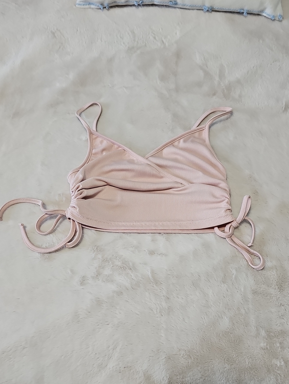 ROMWE Light Blush Ribbed Side-Tie Crop Cami